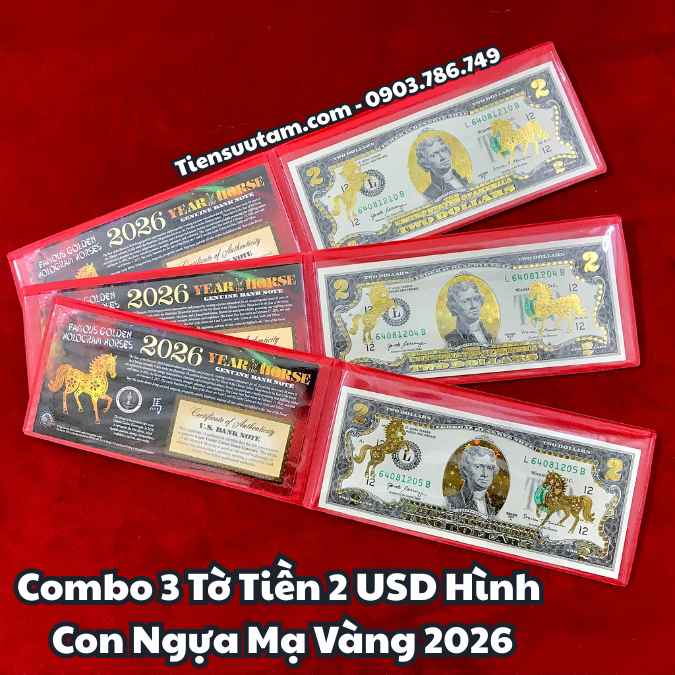 Tiền 2 USD Hình Con Ngựa Mạ Vàng 2026